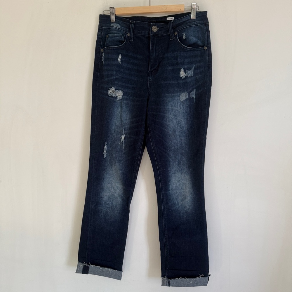Blue Desire Women High Rise Distressed Stretch Raw Hem Blue Denim Jeans Size M